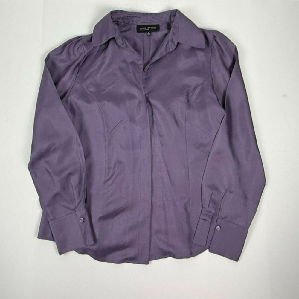 Jones New York Y2K 100% Rich Lilac Silk Satin Blouse - M/L - Picture 6 of 6